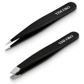 Professional Tweezers for Facial Hair Women, Stainless Steel Eyebrow Tweezers (2 Pieces, Black)