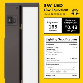GETINLIGHT 9-inch Swivel LED Under Cabinet Lights, Glass Lens, Selectable White 2700K/4000K/5000K, Dimmable with Wall Dimmers, Bronze Finish, IN-0202-0-BZ