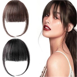 Fringe Clip in Hair, Clip in Bangs, Adjustable & Heat-Friendly, Natural-Looking Clip-On Bangs for Women, Thin & Wispy Fringe with Side Temples, 2PCS