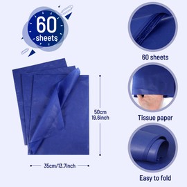 ihaspoko 60 Blue Coloured Tissue Paper, 50 x 35 cm, Gift Wrapping Paper for Crafts and Gift Wrapping, Decorative