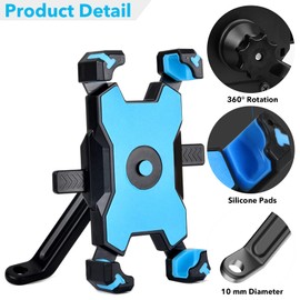 Homeet Motorcycle Phone Mount, Quick Release Motorbike Phone Holder Anti Shake Moped Scooter Rearview Mirror Holder Mount Universal for 4.0-6.8 Inch Smartphone - 360° Rotation Adjustable – Blue