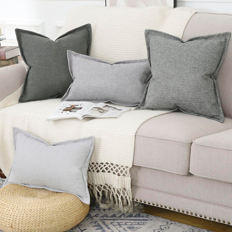 Madizz Set of 2 Linen Cushion Covers with Wide Edge,