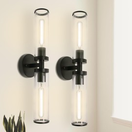 Aulaiyi 【Upgraded】 Wall Sconces Set of Two, Bathroom Sconces Vanity Light Fixtures with Clear Glass, Wall Decor Set of 2 Wall Lights for Living Room Bathroom Corridor Mirror Bedroom (Black)