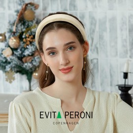 EVITA PERONI Thick White Velvet Wide Headband for Women Soft Headband No Slip Comfortable Wearing Fashion Hair Band for Valentine's Day Birthday Wedding Party