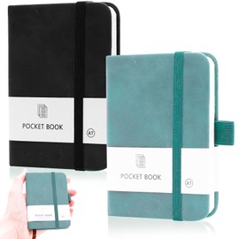 AIMEKE Pack of 2 Notebook A7, Pocket Mini Notepad, Small Notebook with Elastic Closure, Pen Tab Notebooks with 200 Pages for School, Work, Travel (Light Blue, Black)