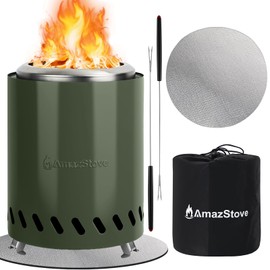 9.7 x 7.1 Inch Tabletop Fire Pit by AmazStove, Low Smoke Camping Stove for Outdoor Safe Burning Firepits, Fueled Pellets or Wood, Travel Bag Included (Green, 9.7 x 7.1 INCH)