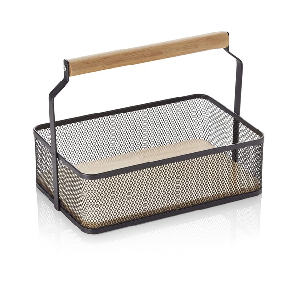 WAS Germany Storage basket made of powder-coated metal with wooden