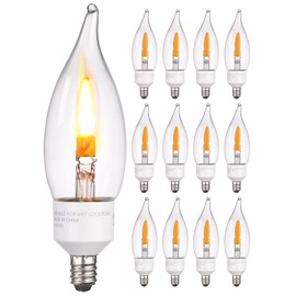 TORCHSTAR 12-Pack Flickering Candle Light Bulbs E12, LED Flame Bulb, 2 Modes Fire Flame Bulb, CA11 Candle Light Bulbs for Chandelier, UL & FCC Listed, 1800K Warm Yellow