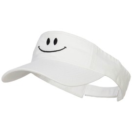 e4Hats.com Happy Smile Embroidered Cotton Washed Visor - White OSFM