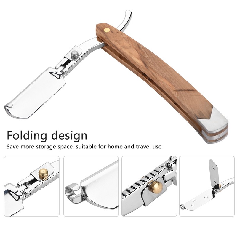 Retro Wood Handle 10pcs Blade Head Shaving Razor Folding Shaver