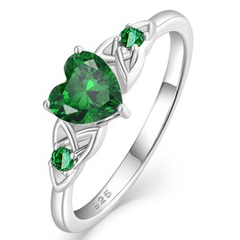 Vesitim Celtic Knot Rings for Women 925 Sterling Silver Solitaire Ring Wedding Engagement Band Heart Created Emerald Jewelry Size 9