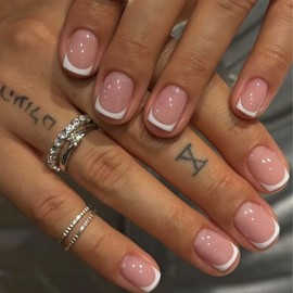 ewku Press On Nails - Full Cover Nude White Square Stick On Nails