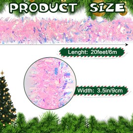 KIMOBER 20 Ft Christmas Tinsel Garland, Iridescent Pink Metallic Garland for Christmas Tree,Wedding Party Decorations(20 Ft Iridescent Pink)