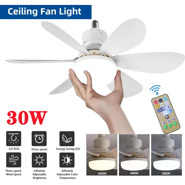 Large Ceiling Fan E27 Socket Fan 30W with Dimmable LED