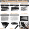 24 Pro Charcoal Drawing Set, Premium Compressed Charcoal Sticks with