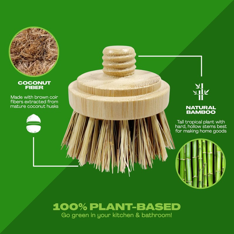 JuneLily Sisal & Coconut Dish Brush Heads Plant-Based Replacement for