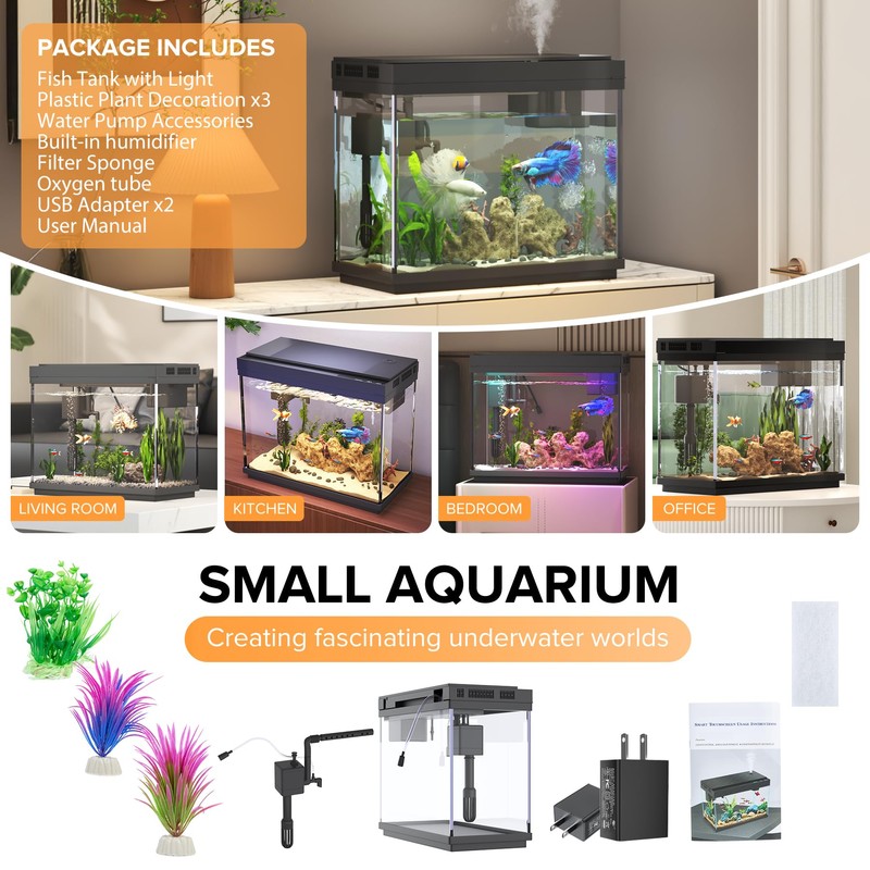 Vehipa Fish Tank, 2.4 Gallon Fish Aquarium, Fish Tank Starter kit with  Smart Humidifier, Temperature Display, 7-Color Lighting, 3 in 1 Quiet Pump  with Filteration & Oxygenation & Circulation - ibspot.com