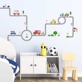 DECOWALL DW-1604 Vehicles on The Roads Kids Wall Stickers Decals Peel and Stick Removable for Nursery Bedroom Living Room art murals decorations decor decorative boy car motorcycle baby bicycle