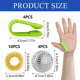 18-Piece Skills Set with 4 Hedgehog Balls Massage Balls, 4 Clips, 10 Acupressure Rings Panic Attack Aid for Stress Relief & Massage Portable Acupressure Device Hand Clamp Acupressure