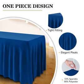 Jieqier Table Cover and Table Skirt One-Piece for Folding Tables, 6FT Spandex Fitted Tablecloth with Ruffles Skirt for Weddings, Banquets, Parties, Vendors (Royal Blue 2Pack)