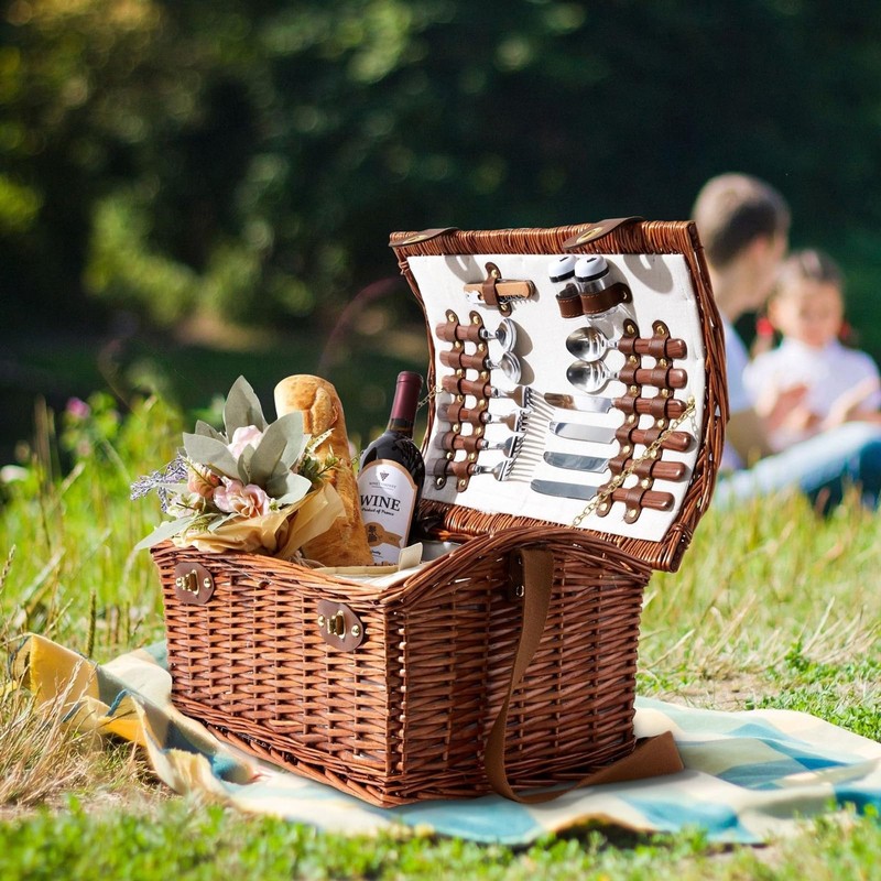 Juvale Picnic Basket for 4 People - 18.1 x 12.2