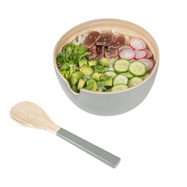 Restaurantware - Bambuddha 25 Ounce Bamboo Salad Bowls, 10 Heavy-duty Serving Bowls - Sustainable, Reusable, Gray Bamboo Fruit Bowls, Serving Spoon Included, For Serving Salads, Fruits, And Appetizers