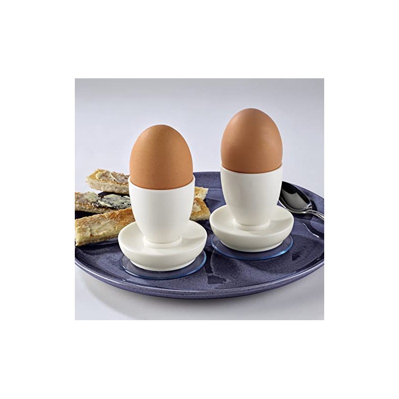 2 x Egg Cups with Suction Base – White Plastic