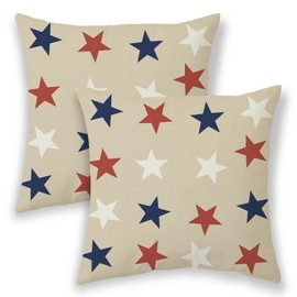 4th of July Pillow Covers 18x18, Memorial Day Patriotic Outdoor Decorative Throw Pillows for Couch, Blue Red White Star Decor Cushion Cover 2 Pcs American Flag Linen Pillowcase for Bed Car Safa