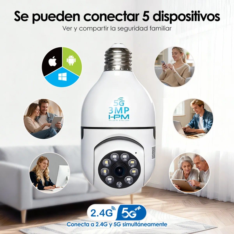 5g Cámara De Seguridad Wifi De 360° Visión Nocturna Alarma