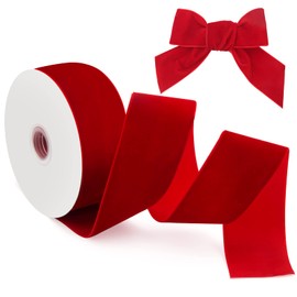 10 Yard Wide Christmas Velvet Ribbon, Luxiv 2 in Single Face Ribbon for Wrapping Satin Dark Green Velvet Ribbon Decoration, Christmas, Wedding Wide Velvet Ribbon (Red)