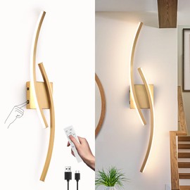 Sovinzert Battery Operated Wall Sconce,Gold Wall Sconces with Remote Control,3000K-6000K Modern LED Wireless Wall Light for Living Room, Hallway, Bedroom, 39.3 Inch