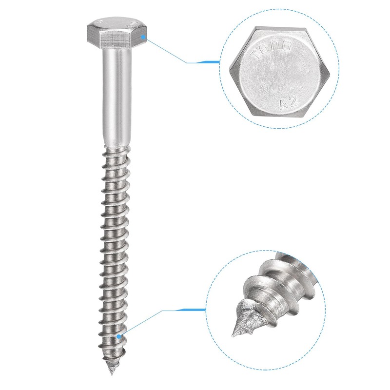 sourcing map Hex Lag Screws, M10 x 120mm 304 Stainless