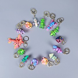 Vashine 3D Printed Friendly Materials Joint Moving Flexible Crystal Keychain PLA Figure Bag Flexible Crystal DecorationsColor: Random style three-piece set