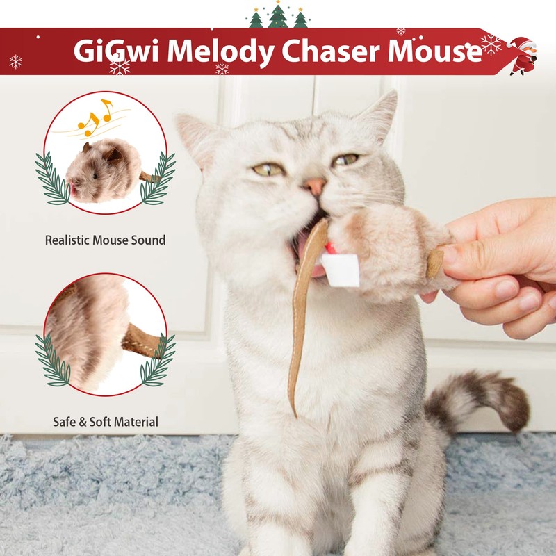 PETGEEK GiGwi Interactive Cat Feather Toy, Melody Chaser Chirpy Mouse