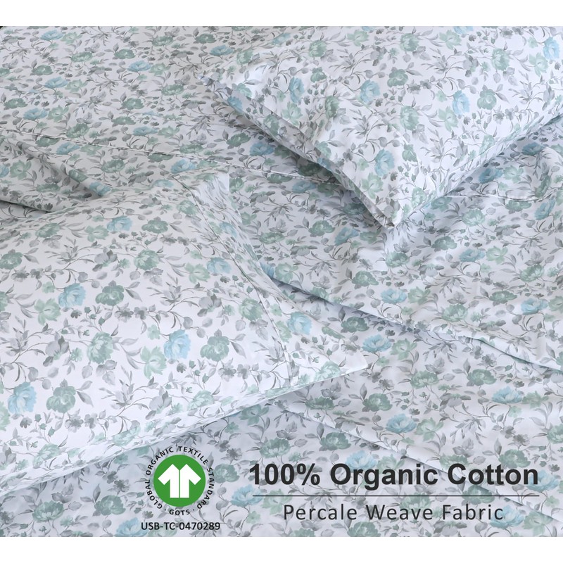 RUVANTI 100% Organic Cotton Sheets Twin XL, Percale Weave, GOTS