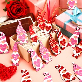 48 Piece Valentine's Day Gnome Ornament Valentine's Day Hanging Ornament Cute Elf Wooden Decor Valentine's Day Heart Wooden Decoration for Home Wedding Anniversary Party Decor (Red, Pink)