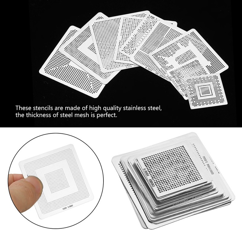 33pcs BGA Universal Reballing Rework Net Stencils Steel Template Mesh