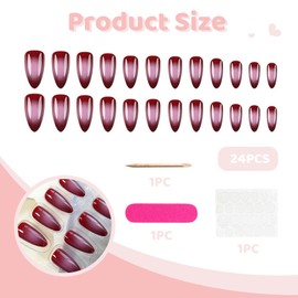 Yamobi Press on Nails Set of 24 Red Almond Shape False Nails, Reusable Stick On Nails