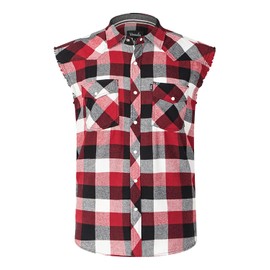 Mens Casual Flannel Plaid snap Shirt Sleeveless with Pocket (blkrdwh,L)