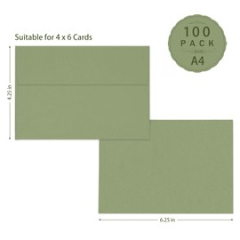 100 Pack A4 Sage Green Envelopes 4x6, Goefun 4.25 x 6.25 Printable Greeting Card Envelopes Self Seal for 4x6 Cards, Photos, Invitations, Weddings, Graduation, Baby Shower, 120 GSM