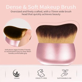 Extra Large Body Makeup Brush For Self Tanner, Leg Makeup &Bronzer Blend,75 mm Wide-headed Kabuki Brush Provides More Even &Pretty Application, Oval Face&Back Makeup Brush, Wet&Dry Use (Pink Rose)