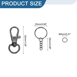 uxcell 70Pcs Keychain Rings Kit, Keychain Hardware Includes 10Pcs 32mm Lobster Claw Clasps, 10Pcs Keyrings with Chain, 50Pcs Open Rings for DIY Craft Accessories, Black
