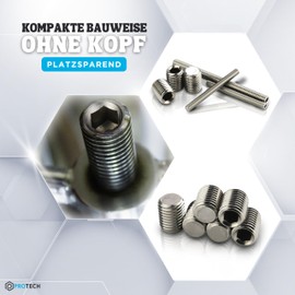 PROTECH Set Screws DIN 913 M8 x 100 | Pack of 5 with Hexagon Socket and Taper Tip Stainless Steel A2 V2A Pins Grub Screws