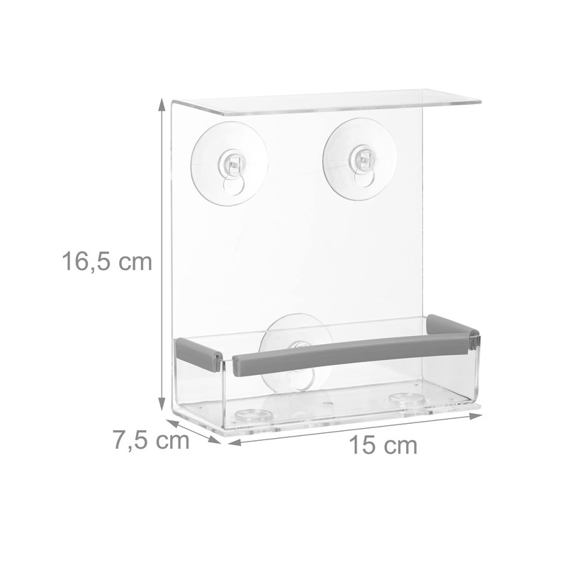 Relaxdays Acrylic Bird Feeder for Window Pane, 16.5 x 15