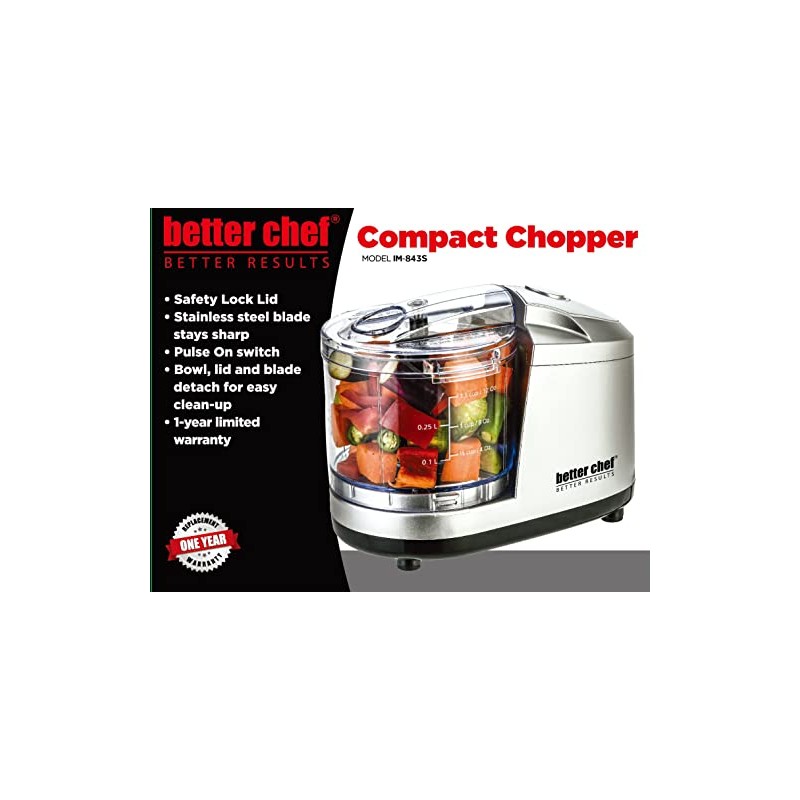 Better Chef 1.5-Cup Mini Food Processor | Stainless-Steel Blade |