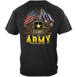 Erazor Bits Black Mens Tshirt with US Army Double Flag Design - USA Military tee Shirts U.S.