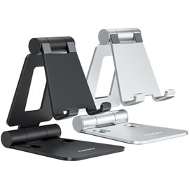 Nulaxy 2 Pack Dual Folding Cell Phone Stand, Fully Adjustable Foldable Desktop Phone Holder Cradle Dock Compatible with Phone 16 15 14 13 12 Pro Xs Xs Max Xr X 8, All Phones, Black & Silver