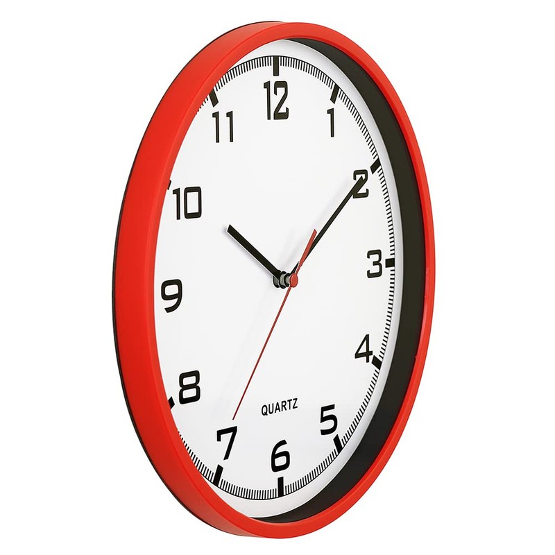 MPM Quality Design Plastic Wall Clock, Red/White, Quartz Stepper Motor,