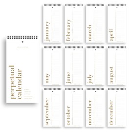 Bliss Collections Perpetual Calendar, Important Dates to Remember, Gold Sprial Monthly and Daily Wall Hanging Organizer for Important Dates, Anniversaries and Special Days, 5"x10" (12 Sheets)