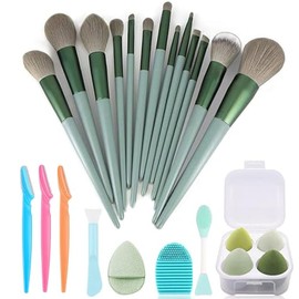 25 Pcs Set de Brochas de Maquillaje Profesional,Compuesto por 13 Brochas y 4 Borlas para Polvos,Adecuado Tanto para Viajar Como para el Uso Diario (Ve